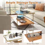Modern 2-Tier Glass Coffee Table with Gold Steel Frame 14 Modern 2-Tier Glass Coffee Table with Gold Steel Frame