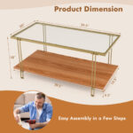 Modern 2-Tier Glass Coffee Table with Gold Steel Frame 12 Modern 2-Tier Glass Coffee Table with Gold Steel Frame