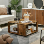 Rustic Brown 2 Tier Square Coffee Table with Storage 9 Rustic Brown 2 Tier Square Coffee Table with Storage