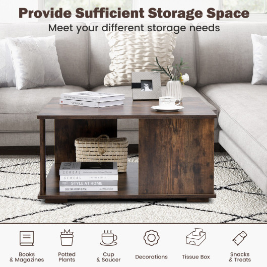 Rustic Brown 2 Tier Square Coffee Table with Storage 3 Rustic Brown 2 Tier Square Coffee Table with Storage - Image 3