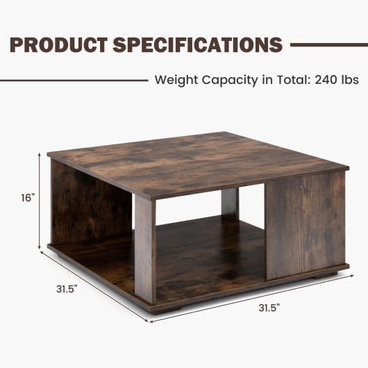 Rustic Brown 2 Tier Square Coffee Table with Storage 4 Rustic Brown 2 Tier Square Coffee Table with Storage - Image 4