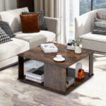 Rustic Brown 2 Tier Square Coffee Table with Storage 13 Rustic Brown 2 Tier Square Coffee Table with Storage