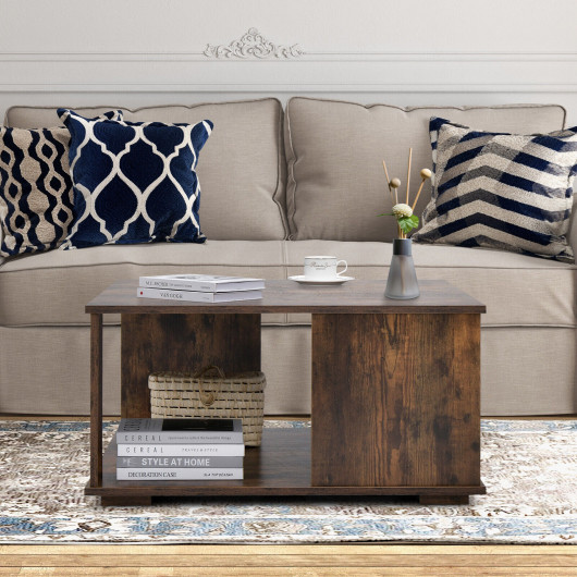 Rustic Brown 2 Tier Square Coffee Table with Storage 7 Rustic Brown 2 Tier Square Coffee Table with Storage - Image 7