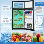 Black 2 Door Compact Refrigerator with Freezer 3.4 Cu. Ft.