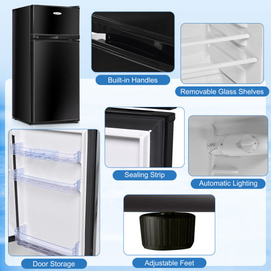 Black 2 Door Compact Refrigerator with Freezer 3.4 Cu. Ft.