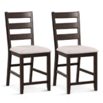Counter Height Bar Stools with Padded Seat and Wood Legs (Set of 2)