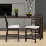 Counter Height Bar Stools with Padded Seat and Wood Legs (Set of 2)