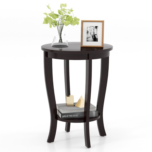 Mid-Century 2-Tier Round End Table with Wood Legs 3 Mid-Century 2-Tier Round End Table with Wood Legs - Image 3