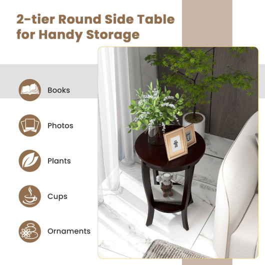 Mid-Century 2-Tier Round End Table with Wood Legs 6 Mid-Century 2-Tier Round End Table with Wood Legs - Image 6