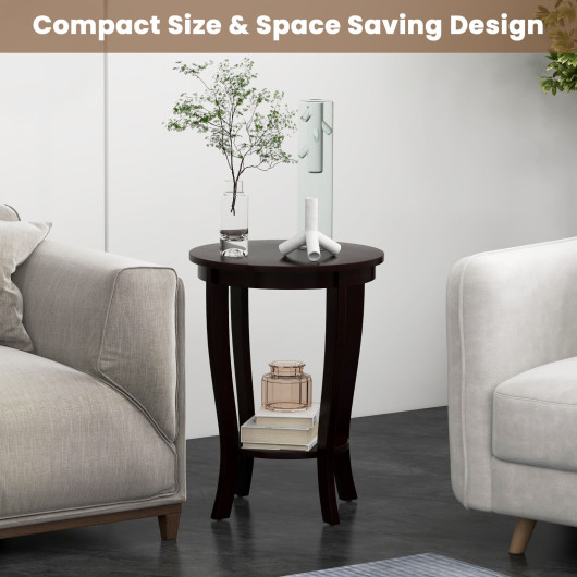 Mid-Century 2-Tier Round End Table with Wood Legs 7 Mid-Century 2-Tier Round End Table with Wood Legs - Image 7
