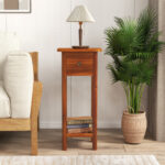 Slim 2-Tier Wooden Side Table with Drawer and Shelf