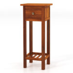 Slim 2-Tier Wooden Side Table with Drawer and Shelf