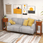 Slim 2-Tier Wooden Side Table with Drawer and Shelf