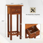 Slim 2-Tier Wooden Side Table with Drawer and Shelf