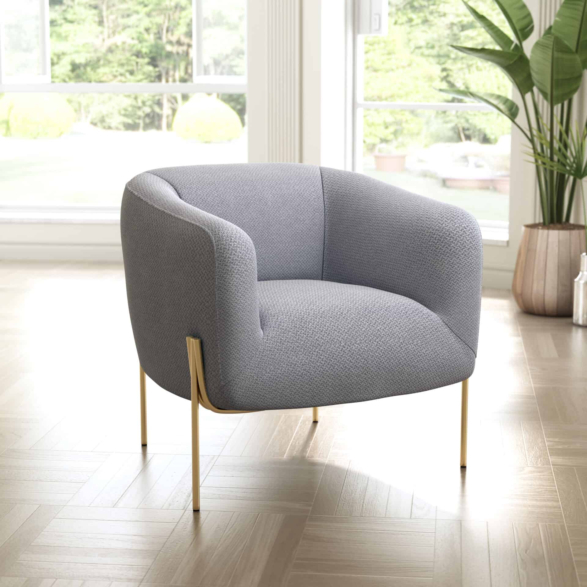 Modern Gray Lounge Chair with Gold Frame 1 Modern Gray Lounge Chair with Gold Frame