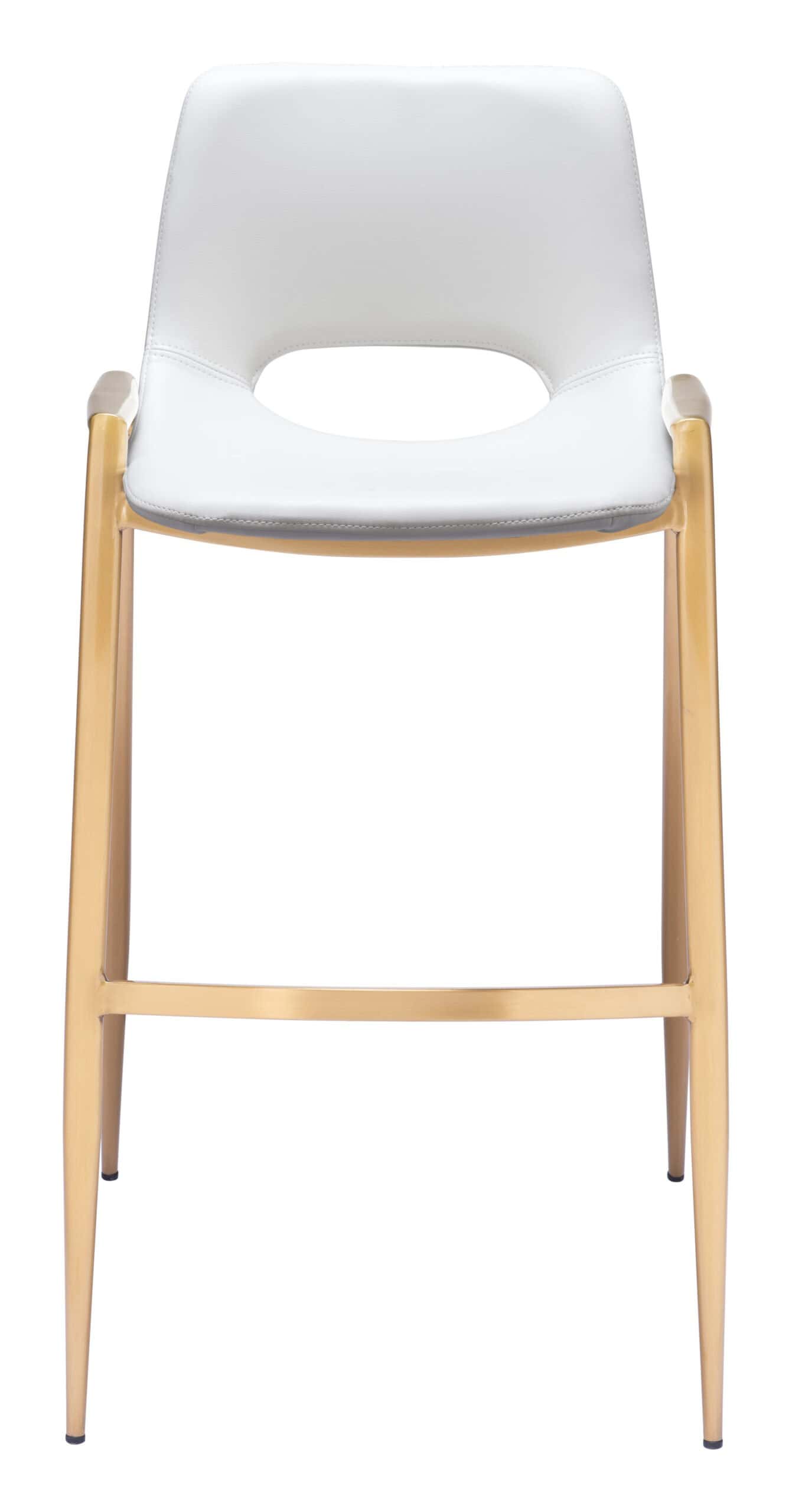 White & Gold Mid-Century Modern Barstool with Faux Leather (Set of 2)