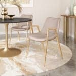 Beige Faux Leather Dining Chair with Gold Steel Legs (Set of 2)
