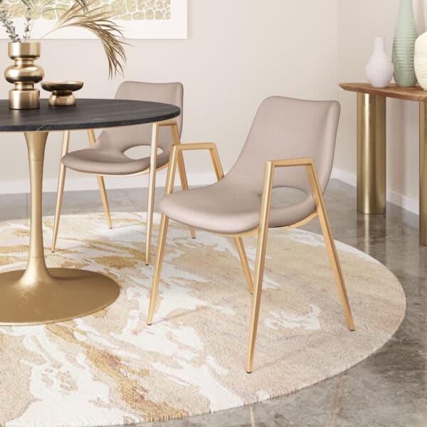 Beige Faux Leather Dining Chair with Gold Steel Legs (Set of 2)