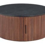 Round Black & Walnut Coffee Table with Storage and Elegant Wood Legs 12 Round Black & Walnut Coffee Table with Storage and Elegant Wood Legs