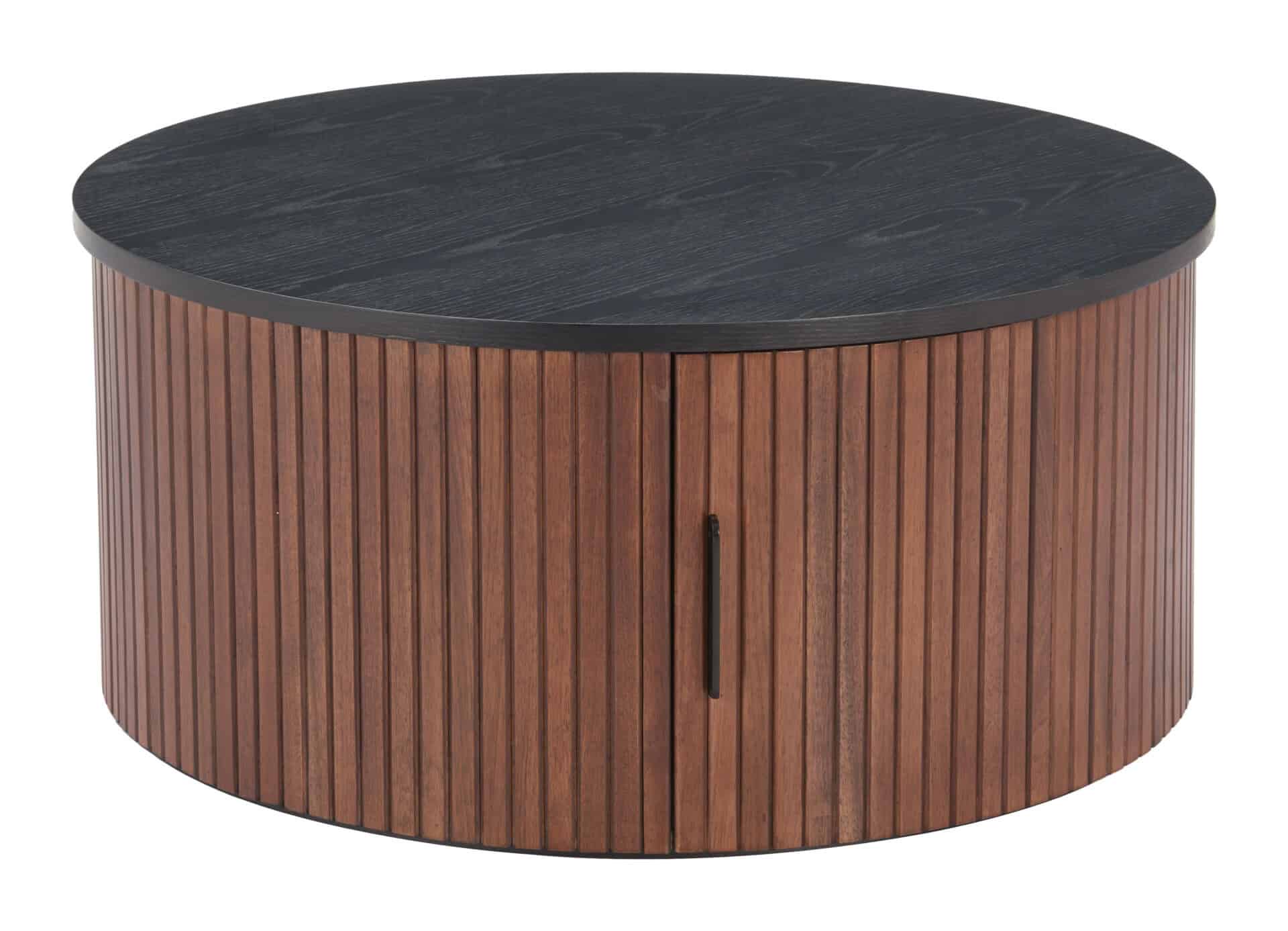 Round Black & Walnut Coffee Table with Storage and Elegant Wood Legs 3 Round Black & Walnut Coffee Table with Storage and Elegant Wood Legs - Image 3