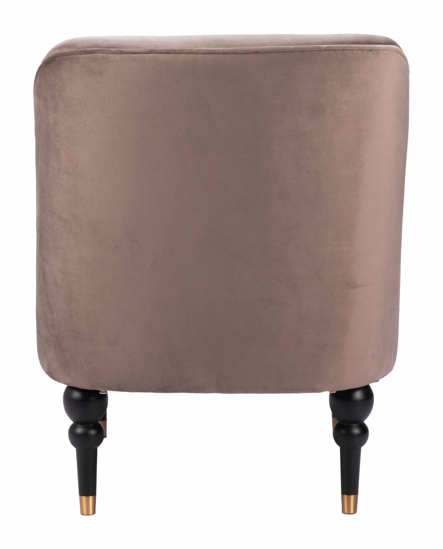 Velvet Taupe Accent Chair with Wooden Legs and Deco Flair 6 Velvet Taupe Accent Chair with Wooden Legs and Deco Flair - Image 6
