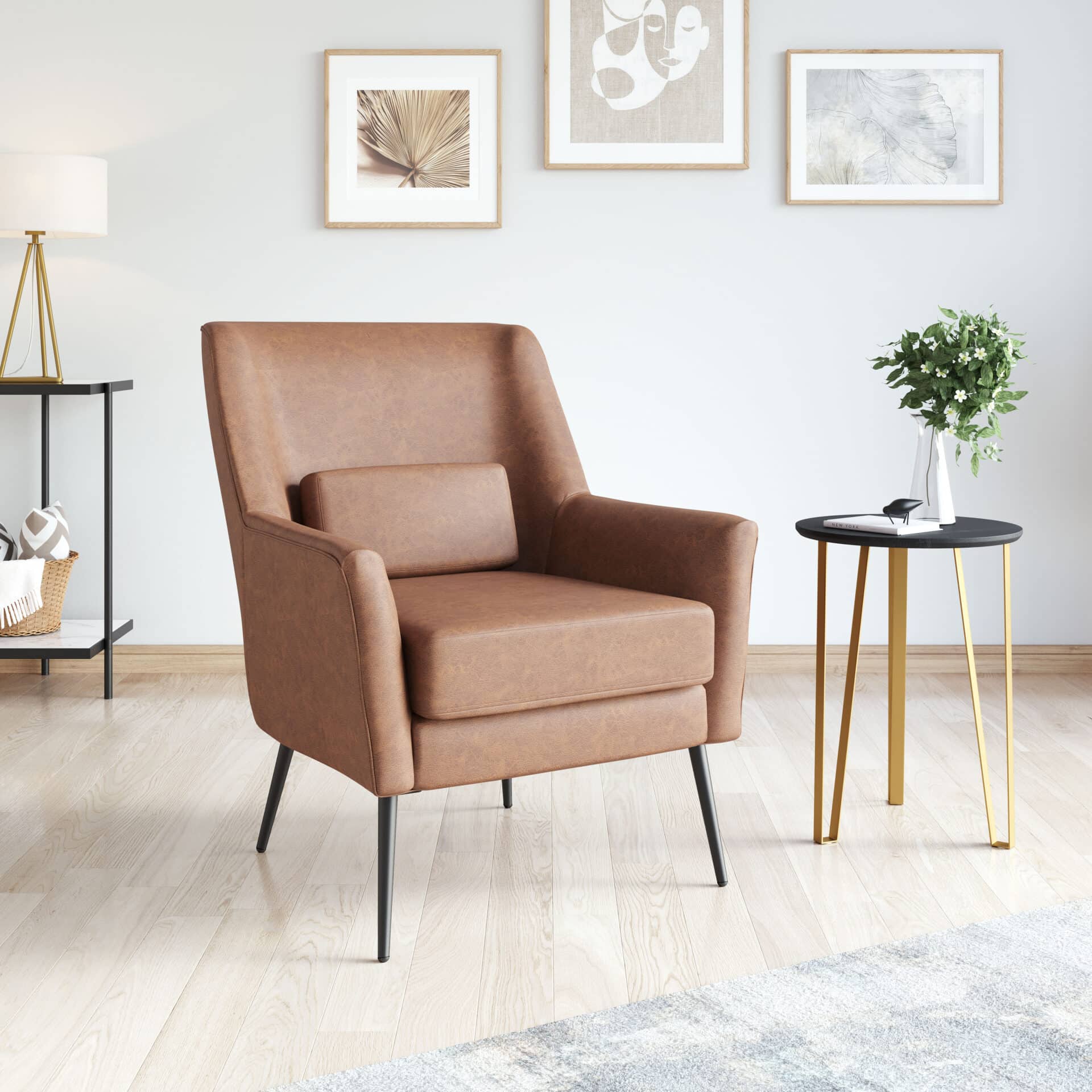 Vintage Brown Faux Leather Accent Chair with Steel Legs 1 Vintage Brown Faux Leather Accent Chair with Steel Legs