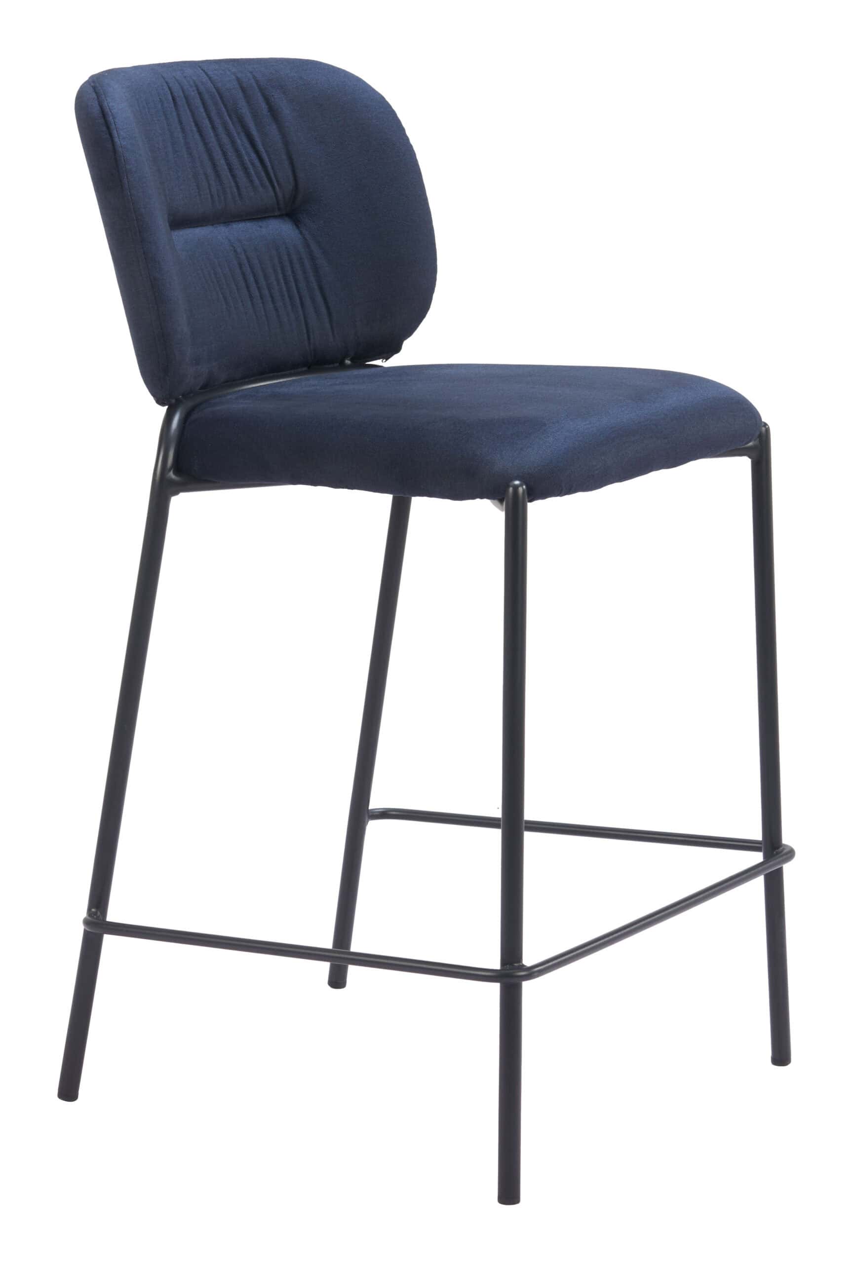 Velvet Upholstered Counter Stool with Footrest in Blue (Set of 2) 8 Velvet Upholstered Counter Stool with Footrest in Blue (Set of 2)