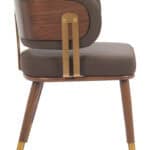Walnut Brown Dining Chair with Faux Wood Steel Legs and Armrests
