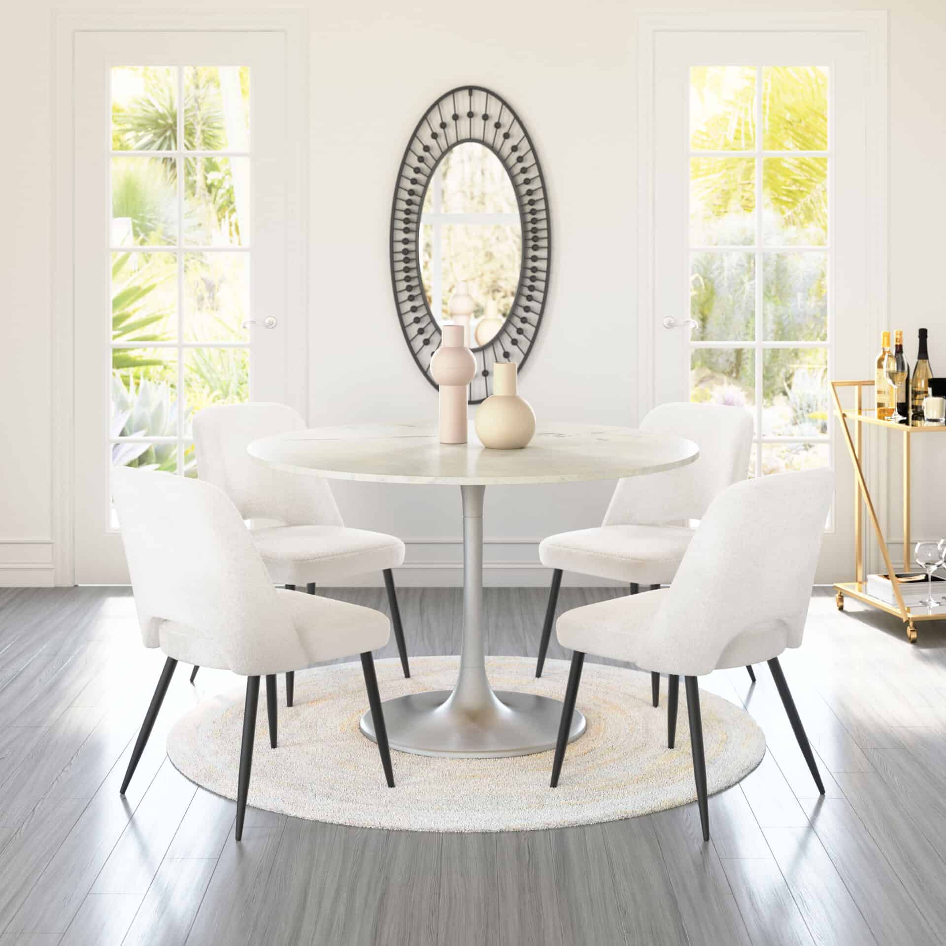 Ivory Shearling Style Dining Chairs with Steel Legs (Set of 2) 3 Ivory Shearling Style Dining Chairs with Steel Legs (Set of 2) - Image 3