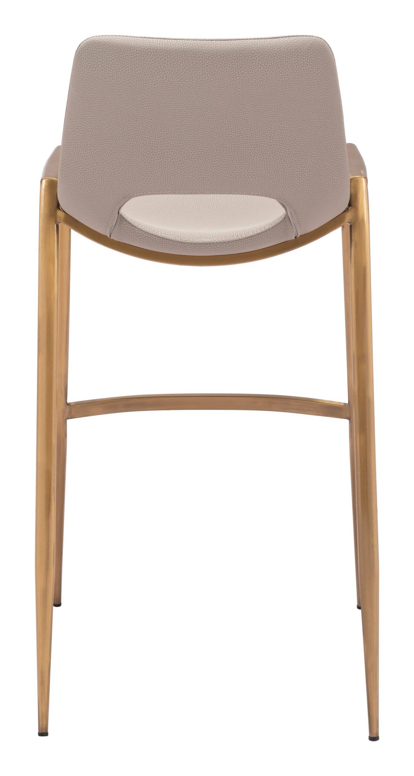 Beige Faux Leather Barstool with Gold Frame and Footrest (Set of 2)