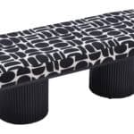 Modern Black & White Bench with Wood Legs and Fabric Top