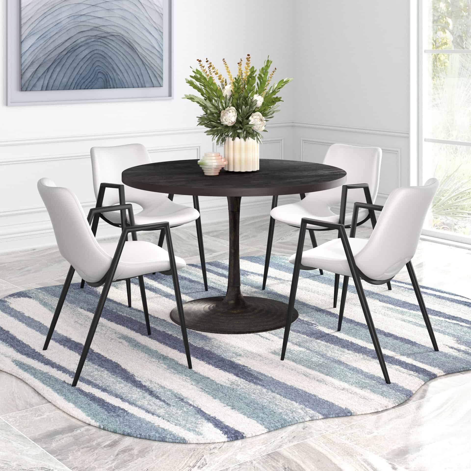 Mid-Century Modern Faux Leather Dining Chair with Steel Frame (Set of 2)