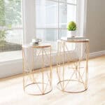 Gold Round Side Tables with White Top (Set of 2) 9 Gold Round Side Tables with White Top (Set of 2)