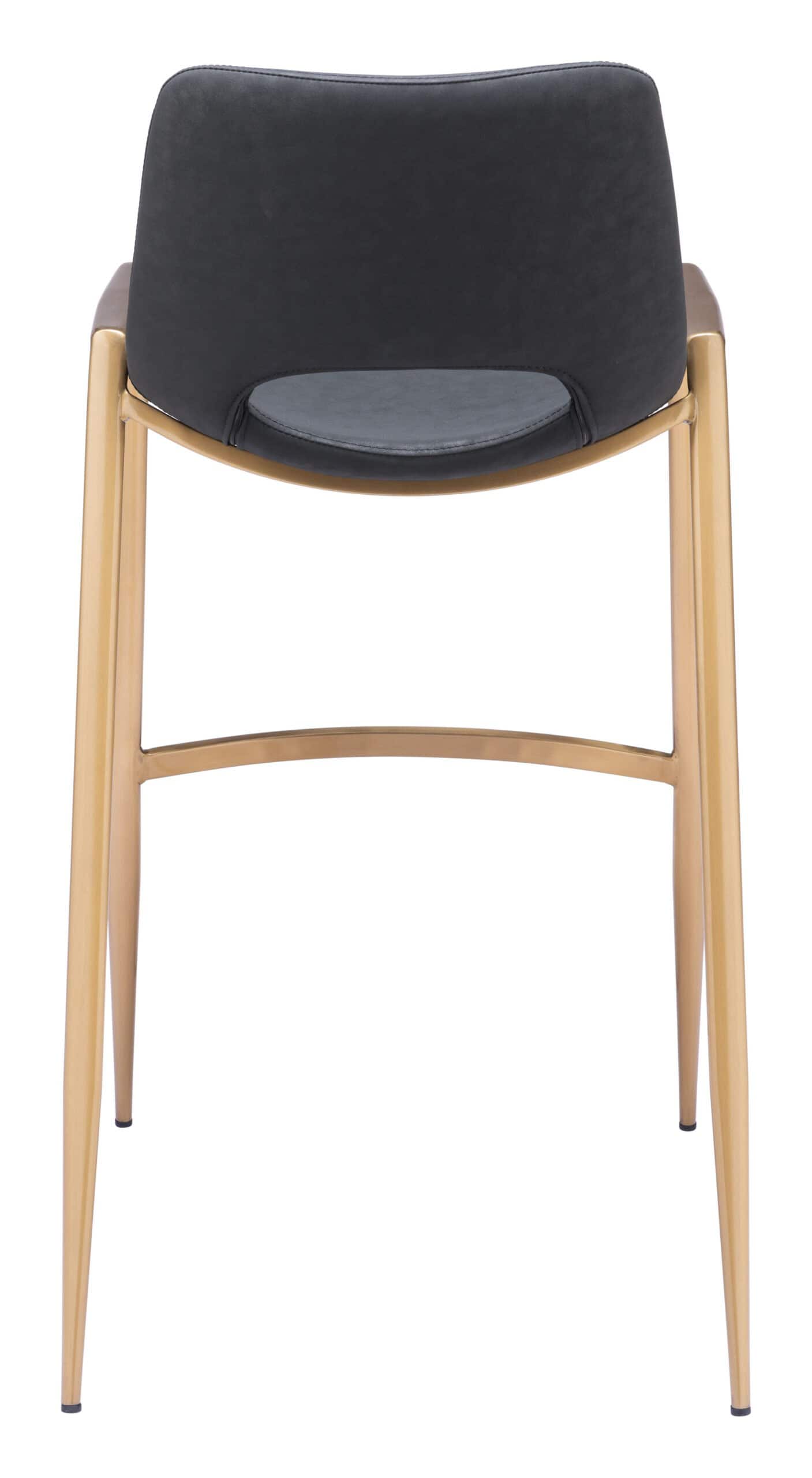 Mid-Century Modern Black and Gold Barstools with Footrest (Set of 2)