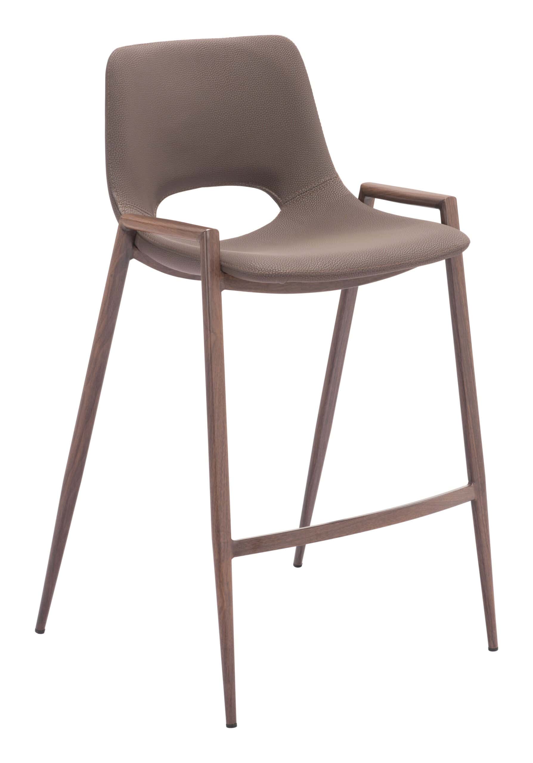 Mid-Century Modern Counter Stool Brown with Walnut Legs (Set of 2)