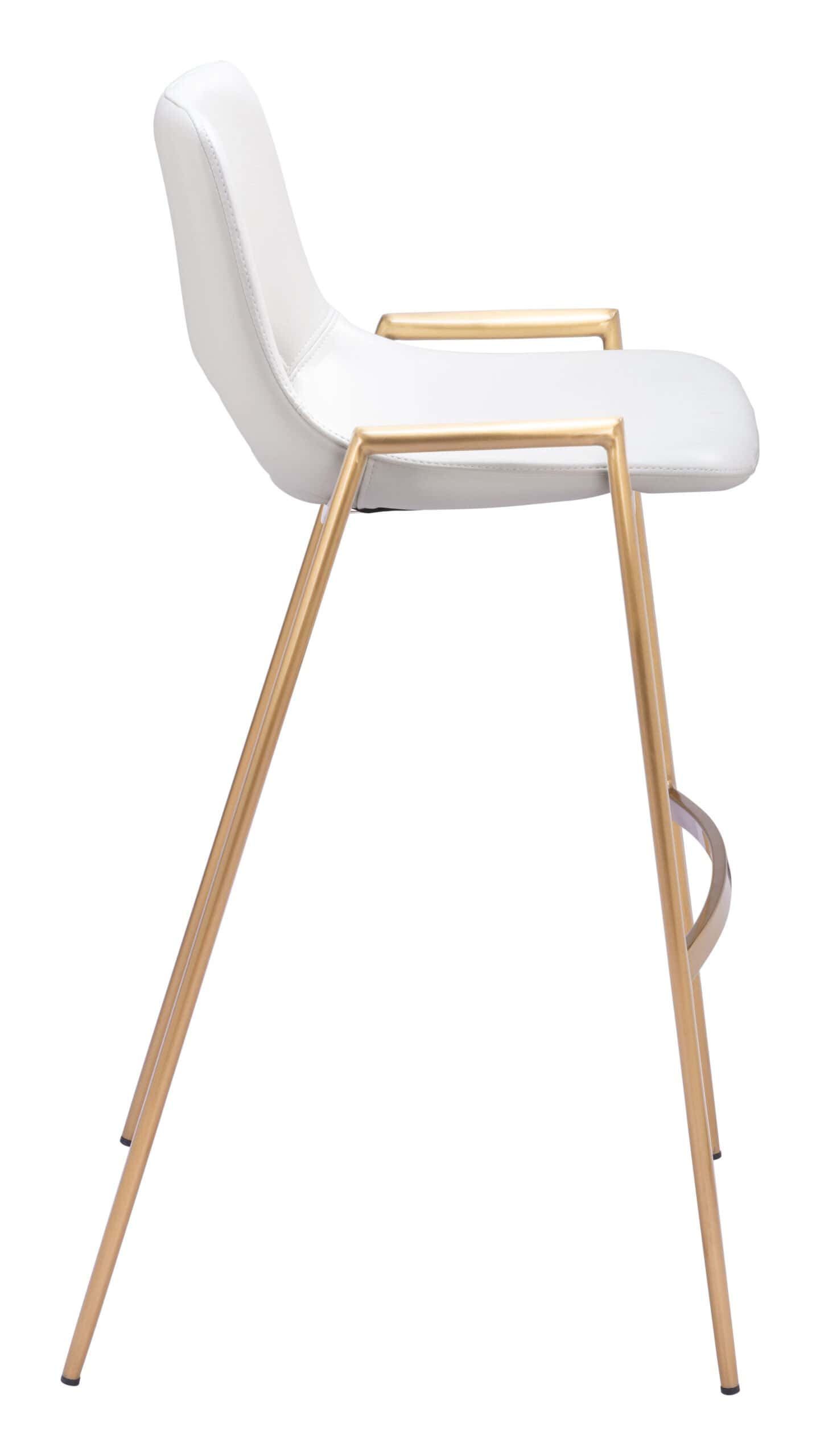 White & Gold Mid-Century Modern Barstool with Faux Leather (Set of 2)