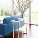 Modern White Faux Marble Console Table with Gold Geometric Base