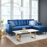 White Faux Marble Coffee Table with Gold Geometric Base