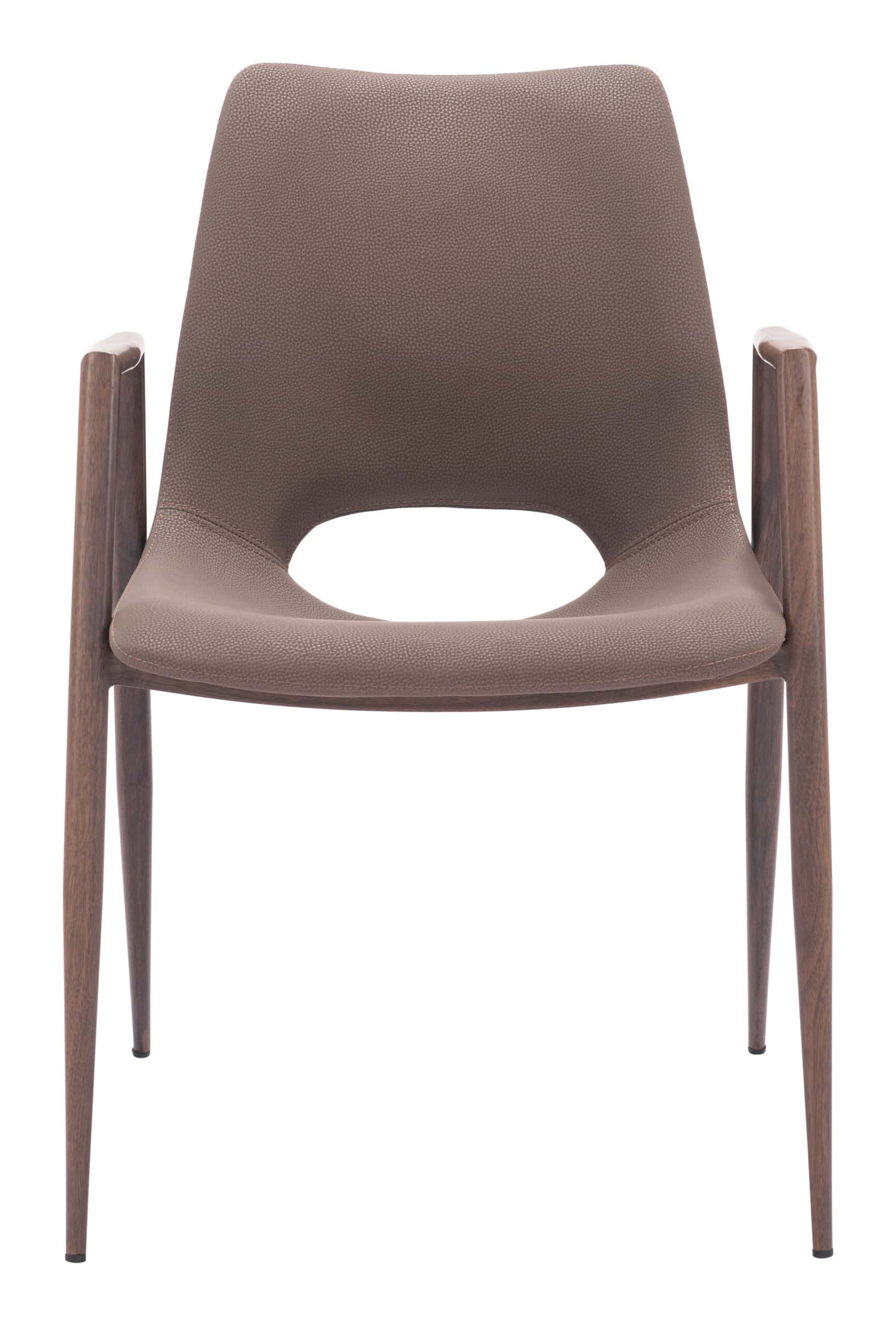 Mid-Century Modern Faux Leather Dining Chair Walnut Steel Legs (Set of 2)