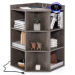 3-Tier Corner Cabinet with Charging Station for Small Spaces