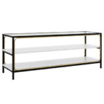 White 3-Tier TV Stand with Tempered Glass and Faux Marble