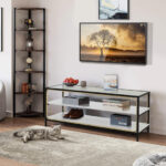 White 3-Tier TV Stand with Tempered Glass and Faux Marble