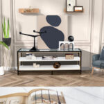 White 3-Tier TV Stand with Tempered Glass and Faux Marble