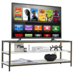 White 3-Tier TV Stand with Tempered Glass and Faux Marble