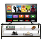 White 3-Tier TV Stand with Tempered Glass and Faux Marble
