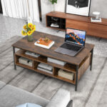 Industrial Coffee Table with Storage and Heavy-Duty Metal Frame