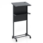 Adjustable Height Lectern Table with Tilted Tabletop and Wheels