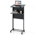 Adjustable Height Lectern Table with Tilted Tabletop and Wheels