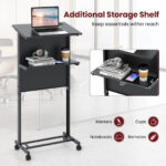Adjustable Height Lectern Table with Tilted Tabletop and Wheels