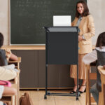 Adjustable Height Lectern Table with Tilted Tabletop and Wheels